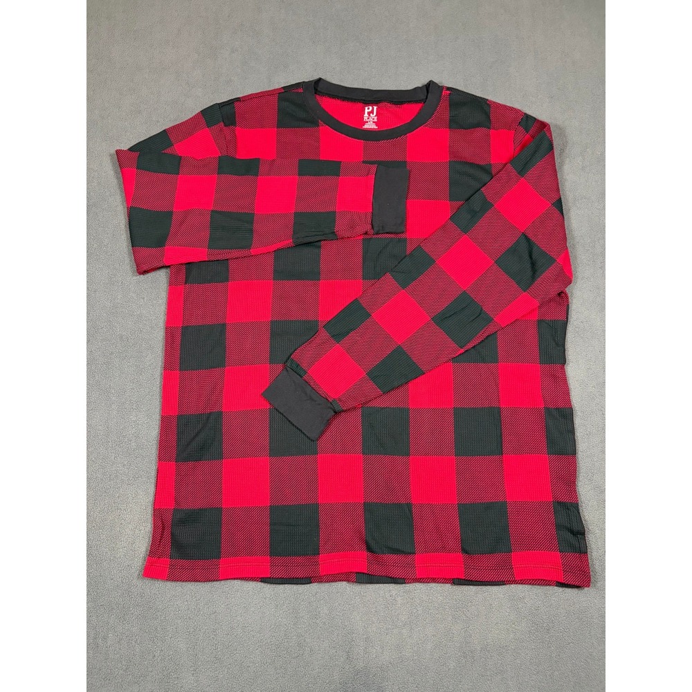PJ Place Pajama Top Adult Large Red Buffalo Plaid Waffle Knit Cotton Long Sleeve
